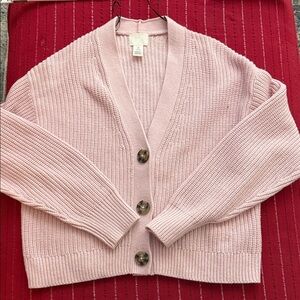 Pink Button-Up Women's Cotton/Acrylic Cardigan Sweater V neck Pastel PinkSize S